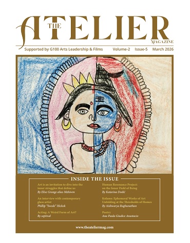 The Atelier Magazine Volume 1 Issue 4 December 2025 cover featuring expressive hand drawn faces and contemporary art illustration